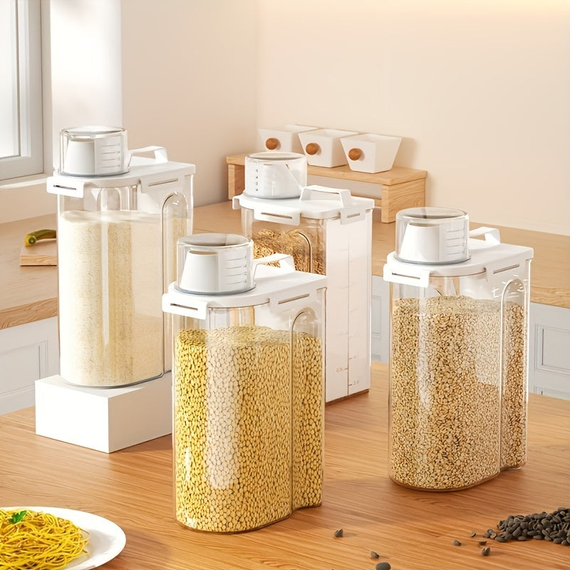 4pcs Thickened Plastic 5 Pound Rice Storage Container - Sealed Dry Grain Dispenser Box with Pouring Port, Transparent Food Storage Box, Grain Meat Cup, Flour Snacks