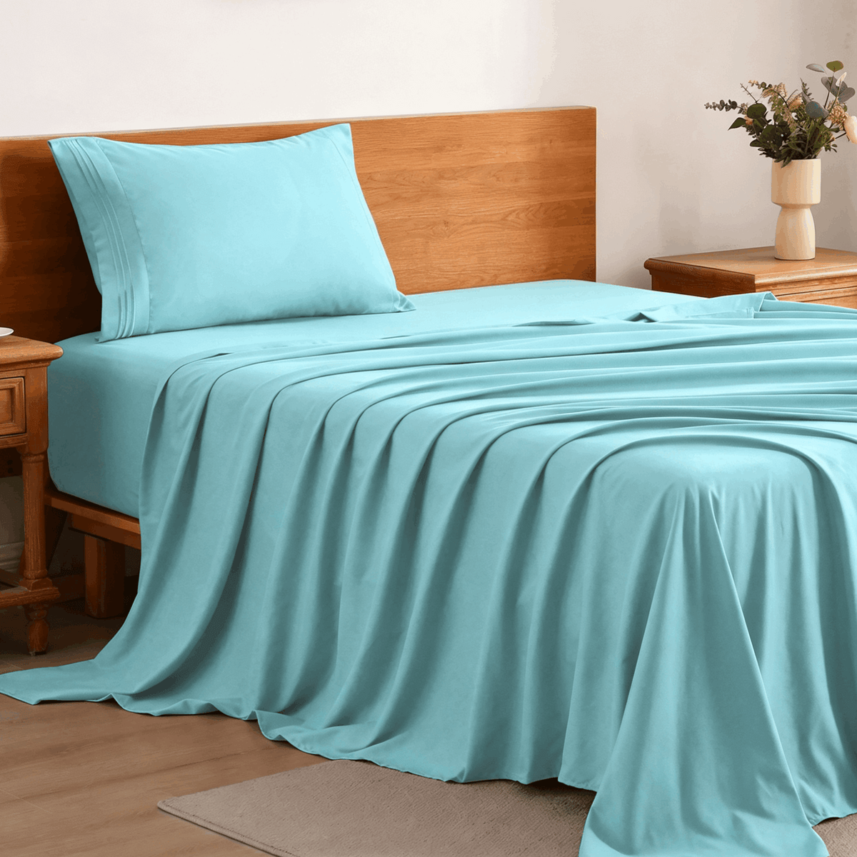 3/4-Piece Cooling Bed Sheet Set, Soft & Breathable Bedding with 18-Inch Deep Pocket, Hotel Luxury Sheets for Summer