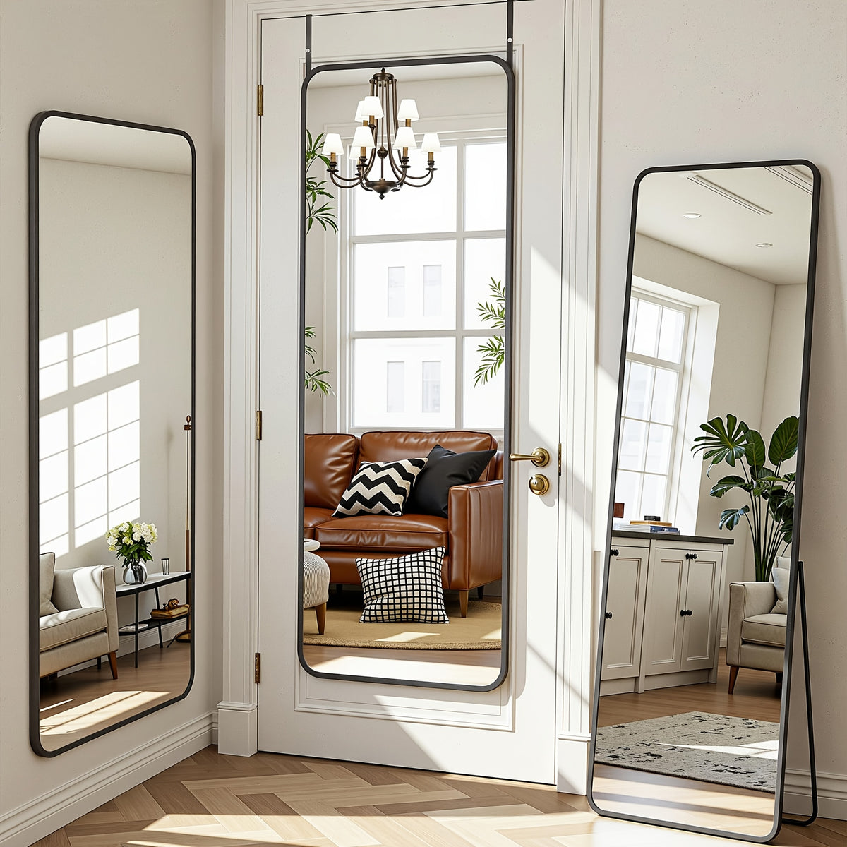 Full Length Mirror, Arched Floor Mirror Freestanding, 58×19 In Floor Standing Mirror Full Body Mirror With Stand For Bedroom, Hanging Mounted Mirror For Living Room Cloakroom
