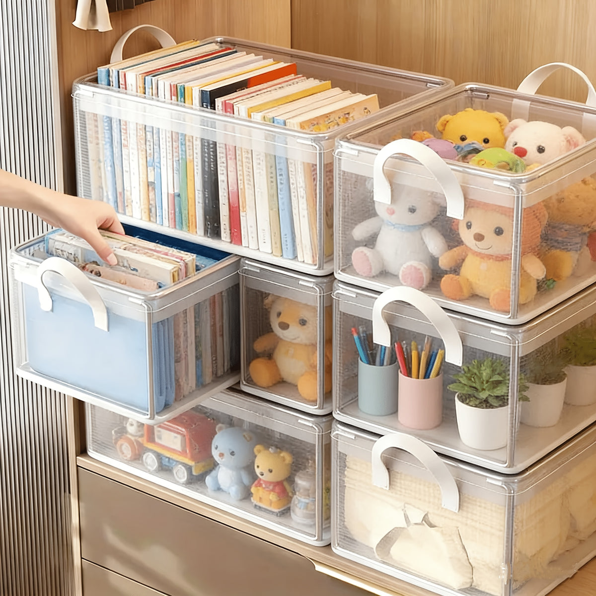 6pcs Storage Box, Stackable Steel Frame Wardrobe Storage Box, Transparent Foldable PVC Storage Box - Suitable for Clothes, Blankets, and Cosmetics - Waterproof and Washable Storage and Organization, Under Bed Storage, Storage Box, Under-Bed Storage