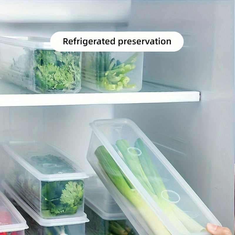 4-Pack Bpa-Free Plastic Food Storage Containers with Lids, Reusable Rectangular Refrigerator Organizer for Onions, Parsley, Coriander, Garlic, Noodles, Eggs, Hand Washable Kitchen Essentials