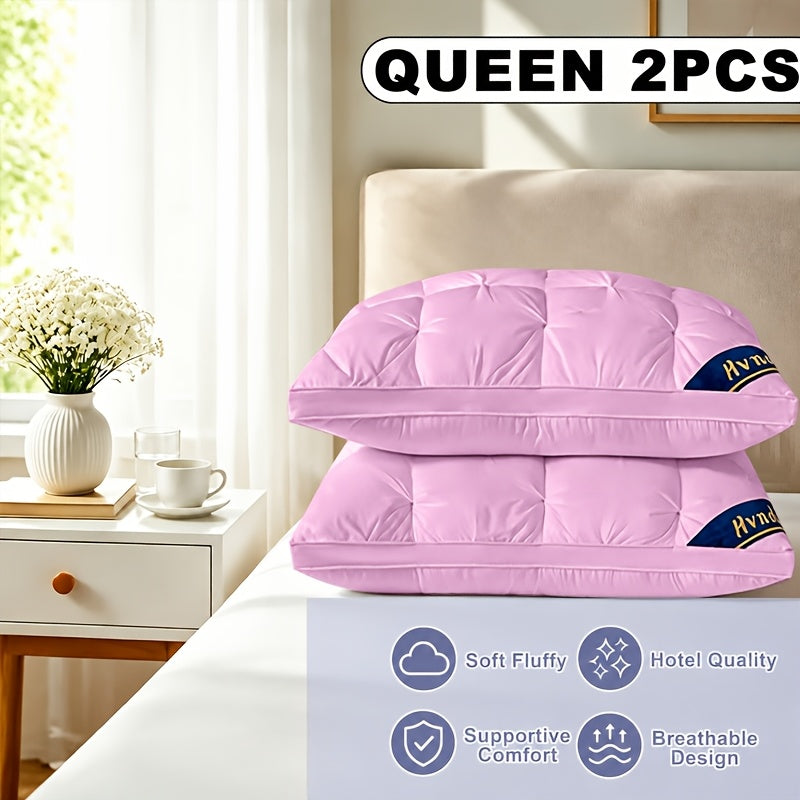 2 Luxury Hotel-quality Pillows, Queen/King Size, with High-resilience Plush Pillow Cores and Hypoallergenic Polyester Fabric. Soft and Comfortable, They Promote Deep Sleep and Are Suitable for Both Side and Back Sleepers. Cool and Breathable