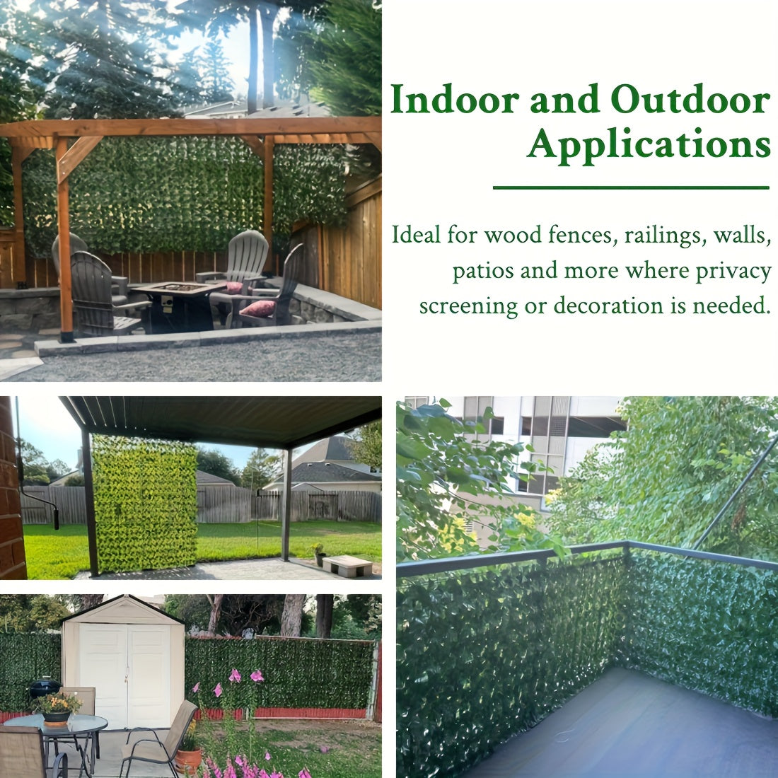 40x120 Inch Large Artificial Ivy Privacy Fence Panel - UV-Resistant Heavy Duty Plastic Leaf Screen with 20 Installation Ties, Realistic Evergreen Hedge Panel Suitable for Indoor/Outdoor Use, Easy Installation, No Maintenance Required - Privacy Fence
