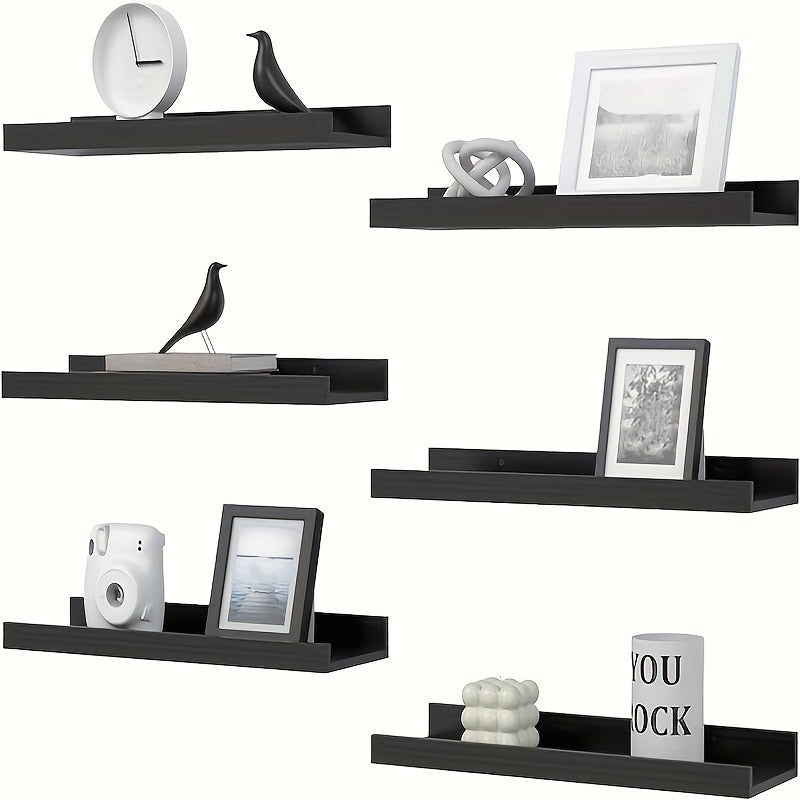 4/6pcs Carbonized Black Floating Shelves, Rustic Wood Shelves, Wall Mounted Shelf for Bathroom Decor, Bedroom, Living Room, Plants, Kitchen, Bathroom, Bathroom, Office, Multi Size The Best Gifts for Father's Day And Independence Day, Floating Shelves