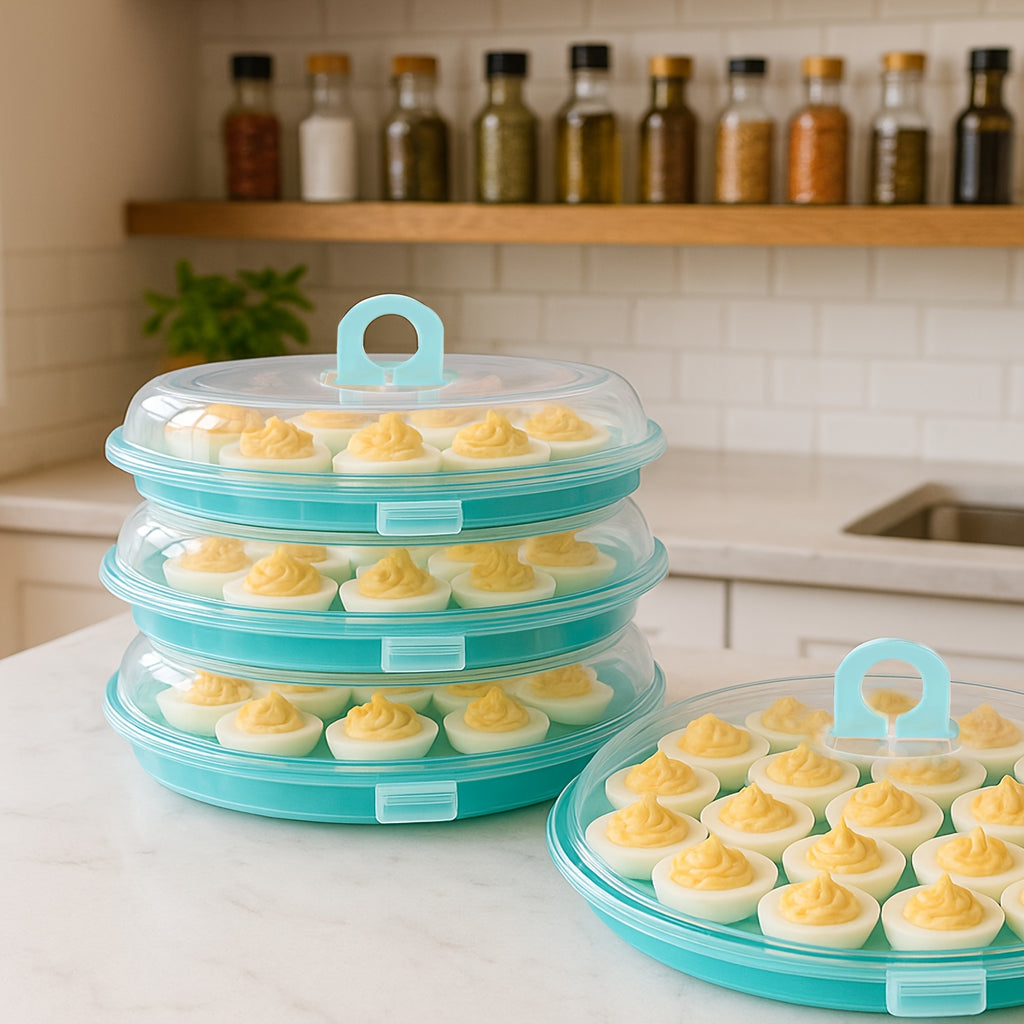 3pcs Deviled Egg Containers with Lid, Deviled Egg Platter with 66 Slots Portable Egg Containers Carrier Holder Trays for Party, Home Kitchen, Outdoor Activities