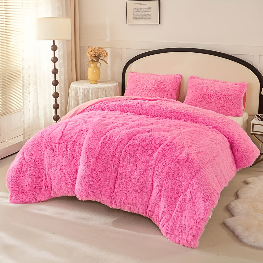Plush Duvet Cover Set with 2 Pillowcases, 3-Piece Zipper Closure Bedding in Solid and Tie Dye Colors for Bedrooms, Guest Rooms and Dorms, No Insert