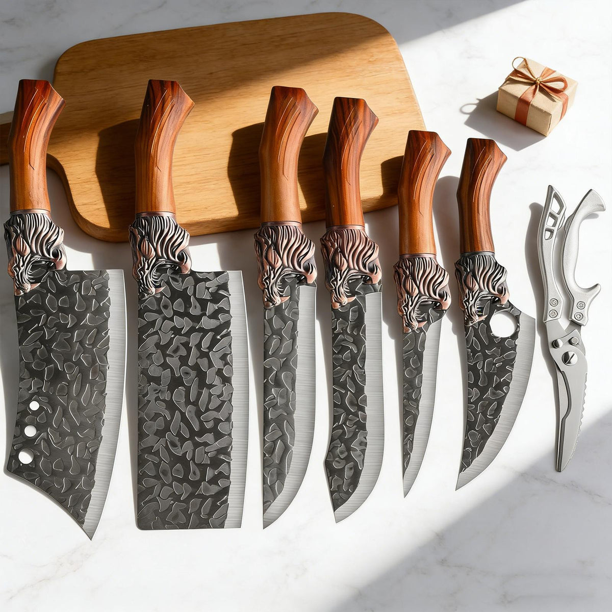 Professional Forged Stainless Steel Kitchen Knife Set(7pcs/6pcs)- Includes a Boning Knife, Slicing Knife, Carving Knife, Fish Knife, Butcher Knife, and Scissors. Suitable for Meat and Fish; Ultra-sharp and Durable Knives.