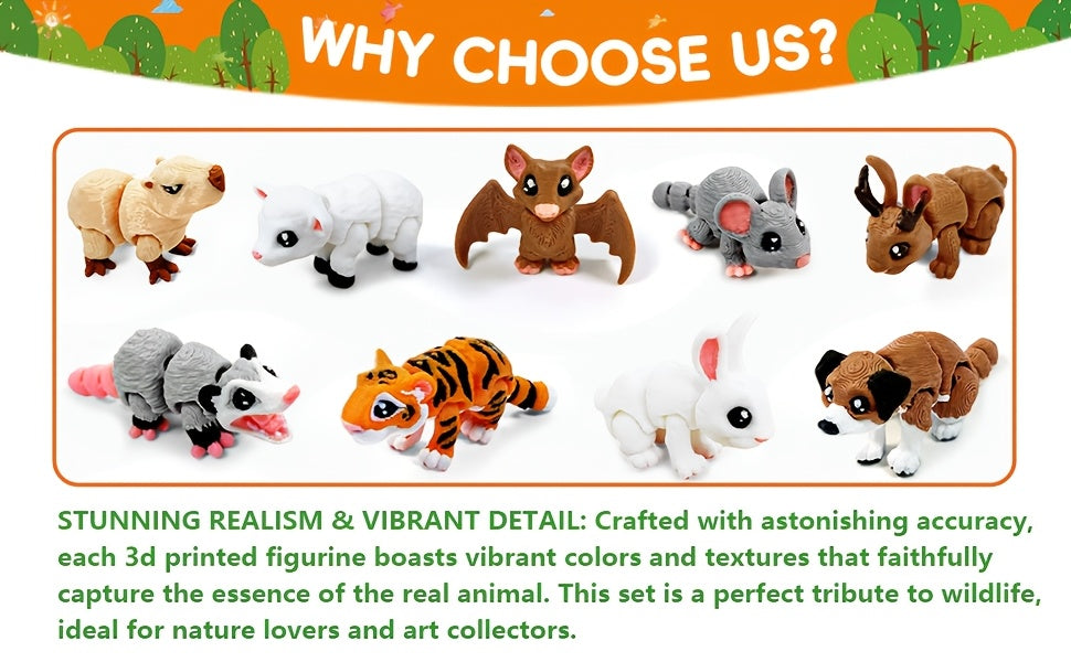 21pcs Mini 3D Printed Animal Statues - Movable Joints Realistic Collectible Figurines Set for Adults, Home Office Desk Decoration & Display(0.9-2.0inch)