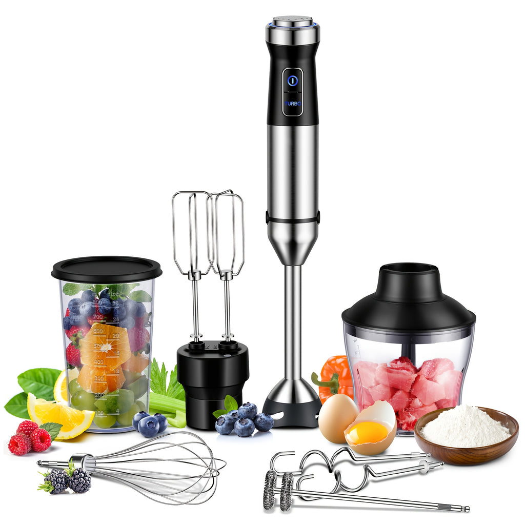 7-in-1 Immersion Blender Handheld 1000W 20-Speed & Turbo Mode, Scratch Resistance Hand Blender WIth Dough Hooks, Egg Beaters, Whisk, 27.05oz Beaker, 20.29oz Chopper Titanium Blades, BPA-Free