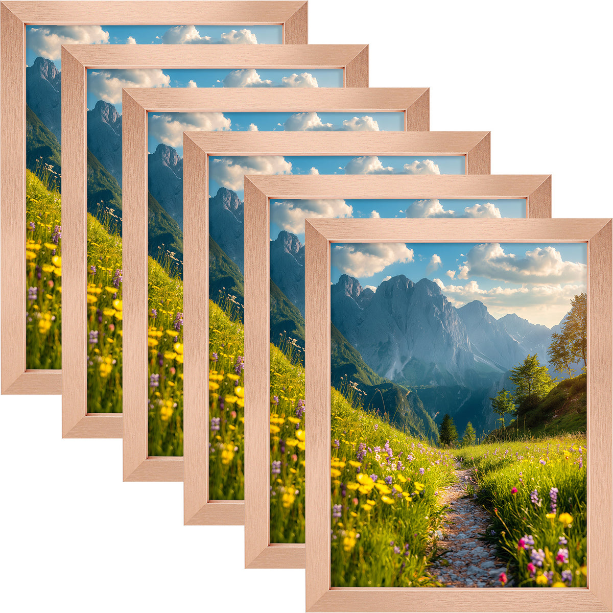 6 Packs 6x8/8x10/9x12/11x14/16x20 Picture Frames Set, Engineered Wood Gallery Wall Frame Set with Plexiglass - Wall Mounting or Tabletop Display