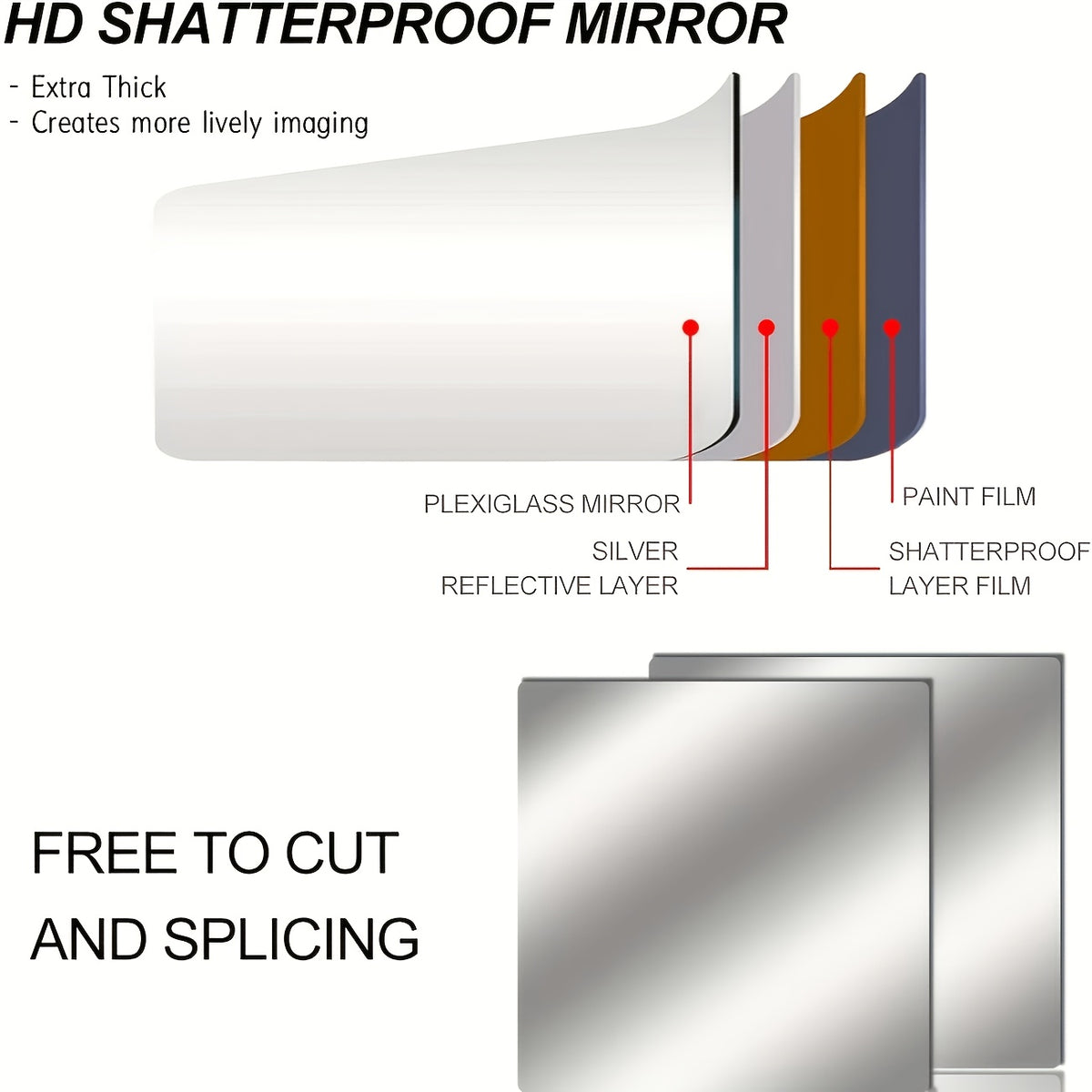 [Flexible Stick-On Mirrors] 4/8pcs Self-Adhesive Mirror HD Acrylic Mirror, Flexible Stick-On Mirror Sheets, Frameless Wall Mirror, Plastic Mirror Wall Stickers, Home Decoration Is Not Fragile, Mirrors
