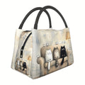 Cat Print Insulated Lunch Tote, 11 x 6.3 x 6.7 Inch Reusable Polyester Cooler Bag for Packed Work Lunches, Picnics, Beach Trips and Hiking