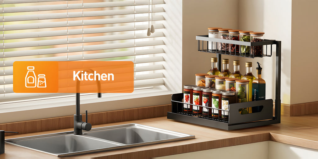 2-story Kitchen Sink Storage Containers, Push-pull Cabinet Organizer, Kitchen and Bathroom Organizers and Storage, Study, Tabletop, Metal Sliding Drawers, Practical and Convenient Kitchen Accessories Essentials, Kitchen Organizers and Storage