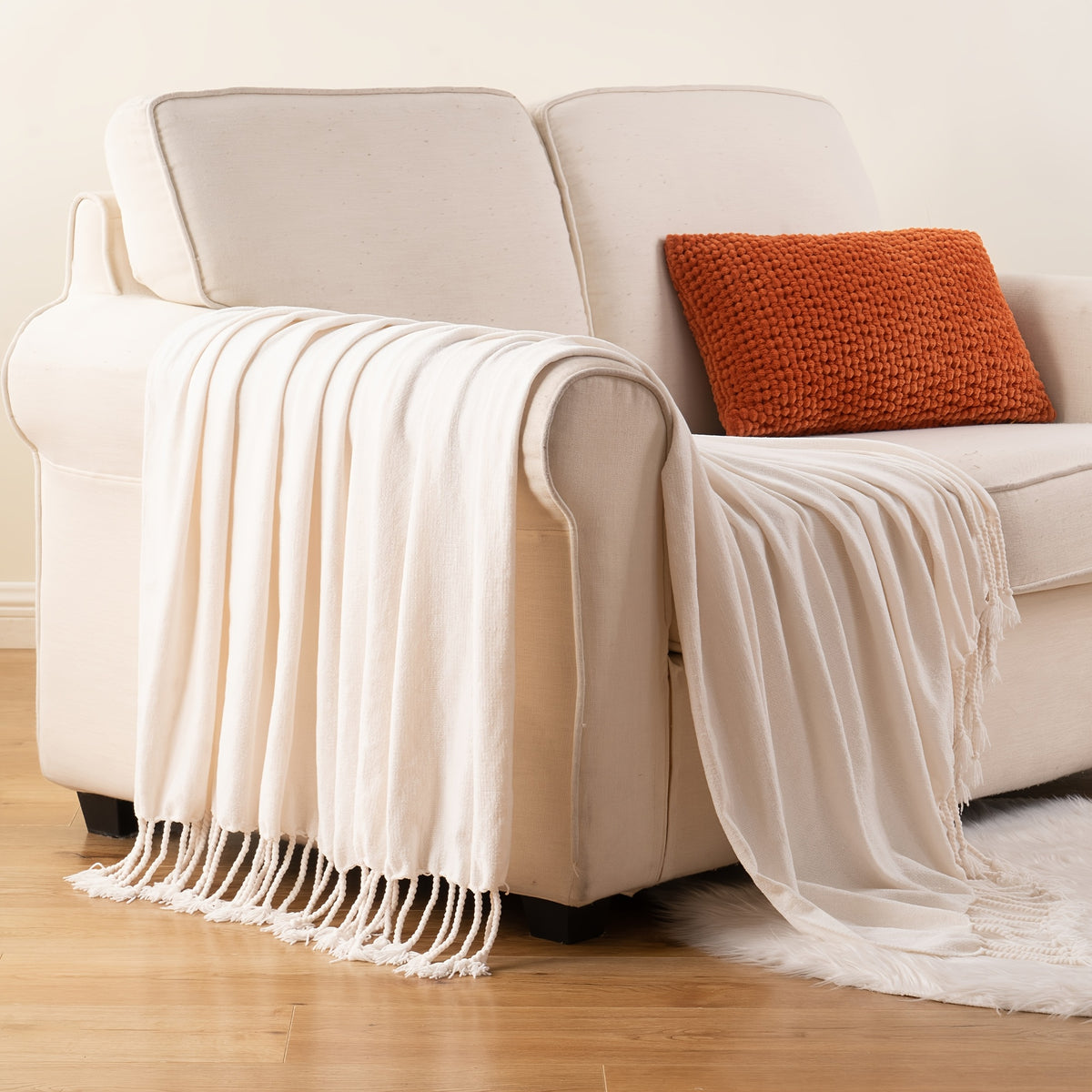 Decorative Fringe Velvety Throw Blanket for Sofa Home Decor, Chenille Throw Blanket for Couch, 50"x60"