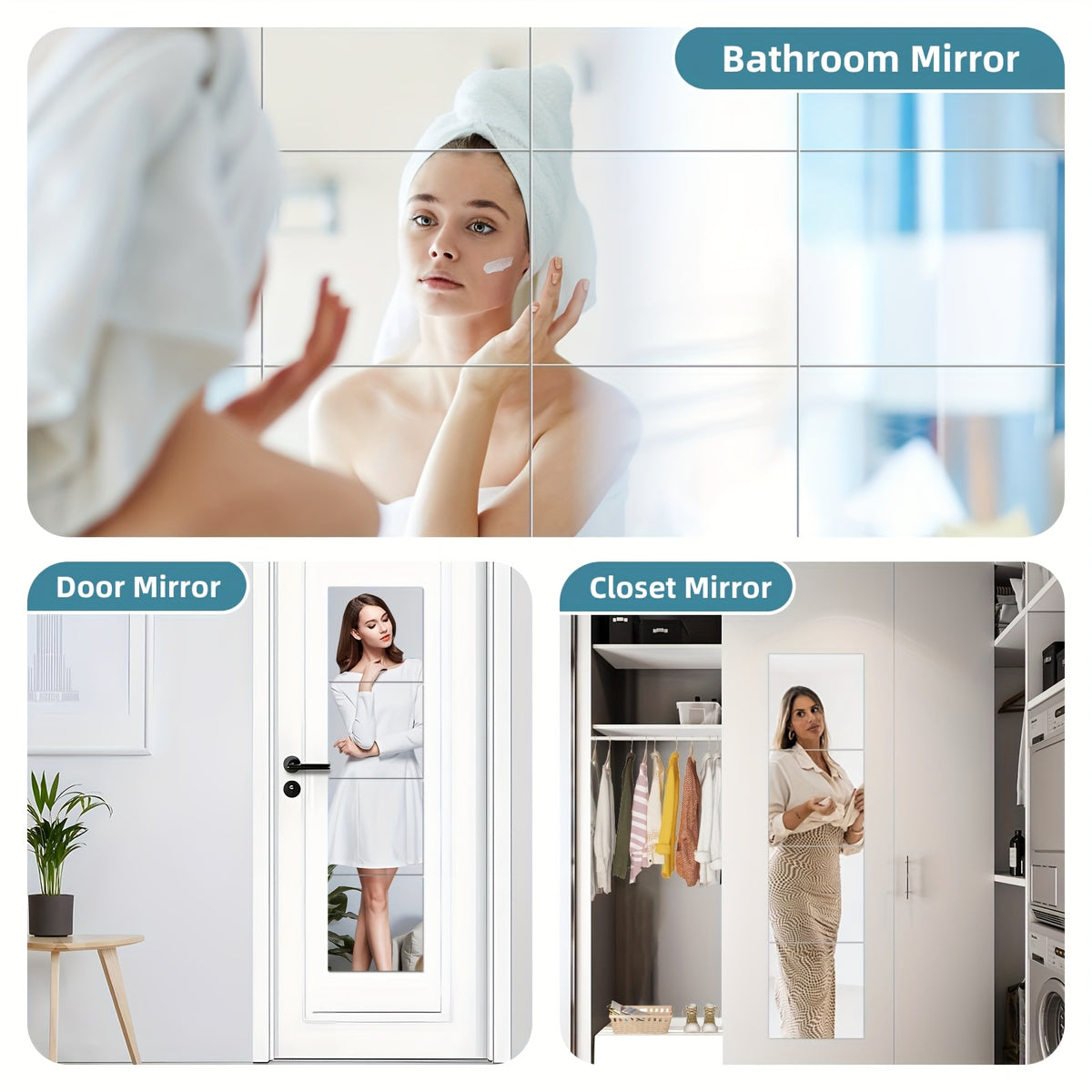 Self Adhesive Mirror Tiles, Frameless Acrylic Stick-On Squares in 4 or 8 Piece Sets for Bedroom, Living Room and DIY Wall Decor