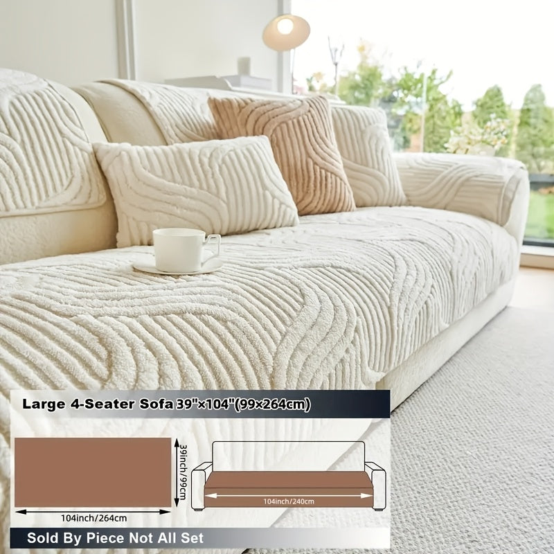 1pc Pet Friendly Sofa Cover, Dog Friendly Non Slip Furniture Protector, Fox Tail Patterned & Solid Color Shu Velveteen Plush Sofa Cushion, All Season Short Plush Sectional Sofa Cover for Living Room Bedroom Office