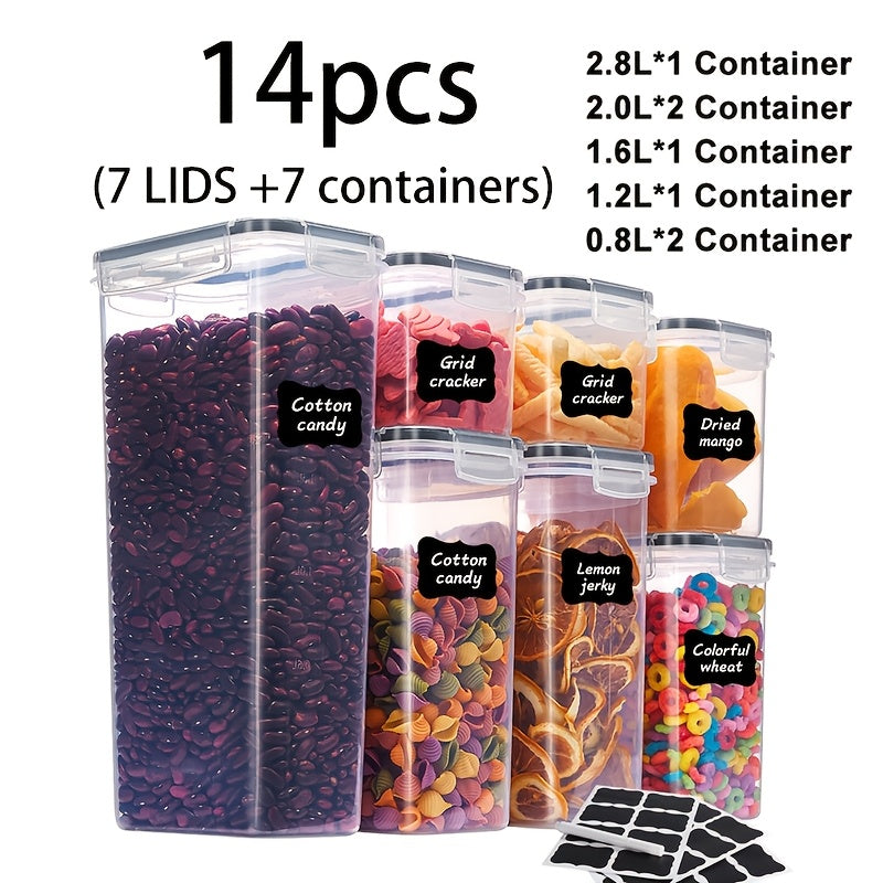 14/18/30/48/60/84pcs Airtight Food Storage Containers with Lids, BPA Free Plastic Kitchen Storage Containers for Rice, Spaghetti, Cereal, Pasta, Flour And Sugar Containers, 7/9/15/24/30/42 Lids+7/9/15/24/30/42 Containers Kitchen Additions