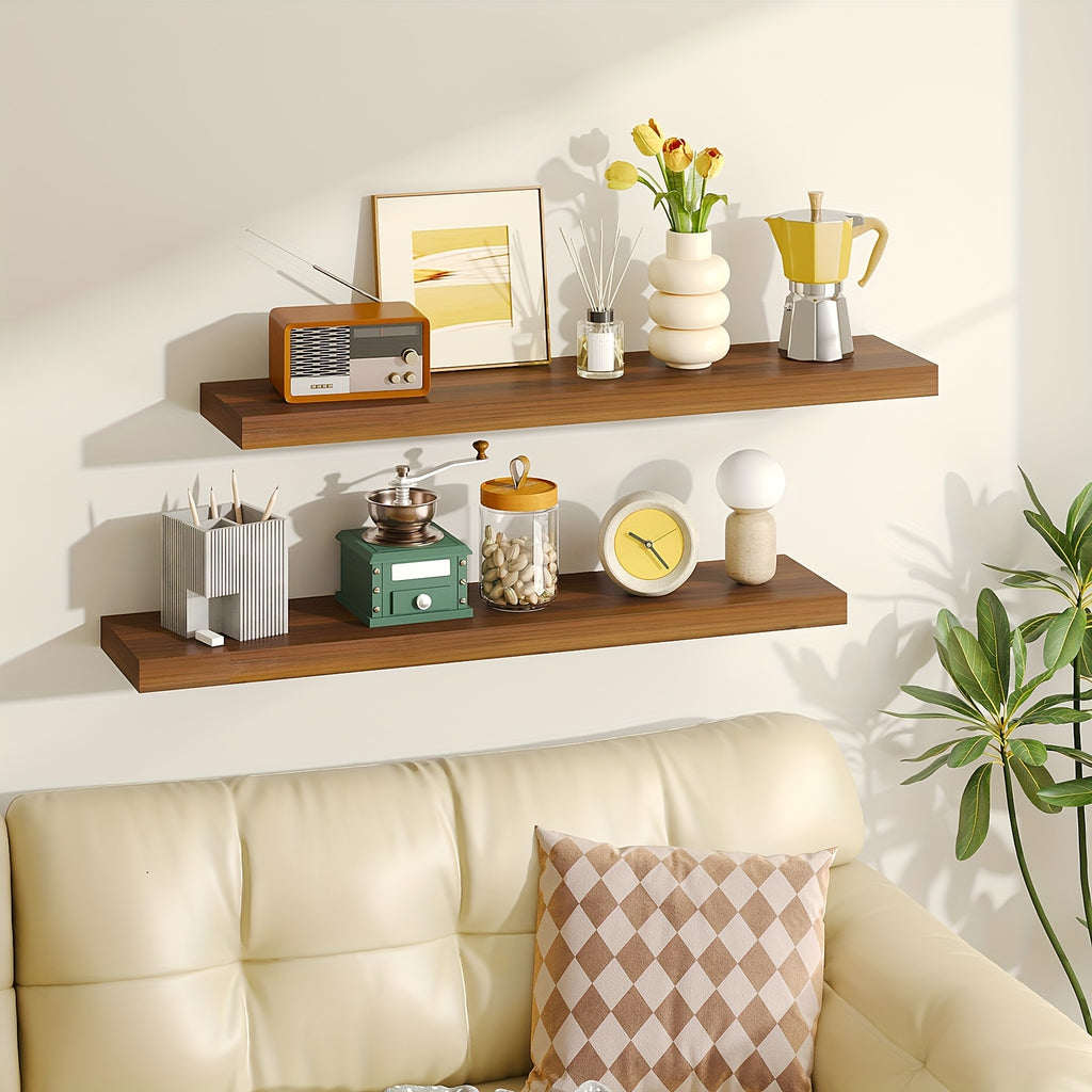 TOMNK Floating Shelves, 4pcs, 56cm/22in, Wall Shelves For Bathroom/Living Room/Bedroom/Kitchen Decor, Shelves With Invisible Brackets Set (Walnut/Light Brown/White/White Oak/Black)