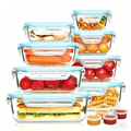 Sealed Glass Food Storage Set, 16 or 24 Pieces Including 8 or 12 Containers with Matching Lids for Meal Prep, Lunches, Salads, Fruit and Picnic Snacks