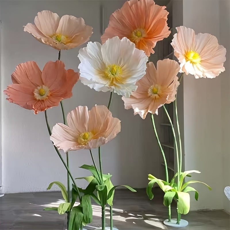1pc, Super-large Poppy Artificial Flowers Fell To The Ground, Visited The Shopping Mall, Shop Window Decoration, Wedding Scene Decoration, Artificial Fake Flowers, Paper Flowers, Paper Art Flowers