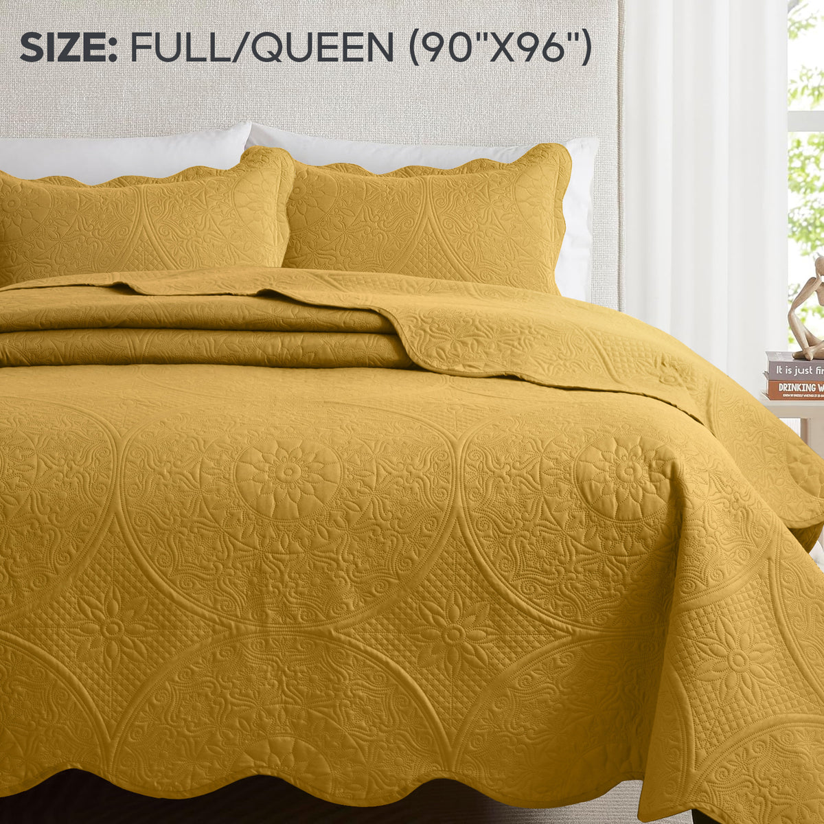 3pcs Luxury Quilted Bedspread Set – Oversize Quilt Coverlet Soft & Cozy Floral Bedspread with Pillow Shams, Breathable Lightweight for Bedroom & Guest Room Decor