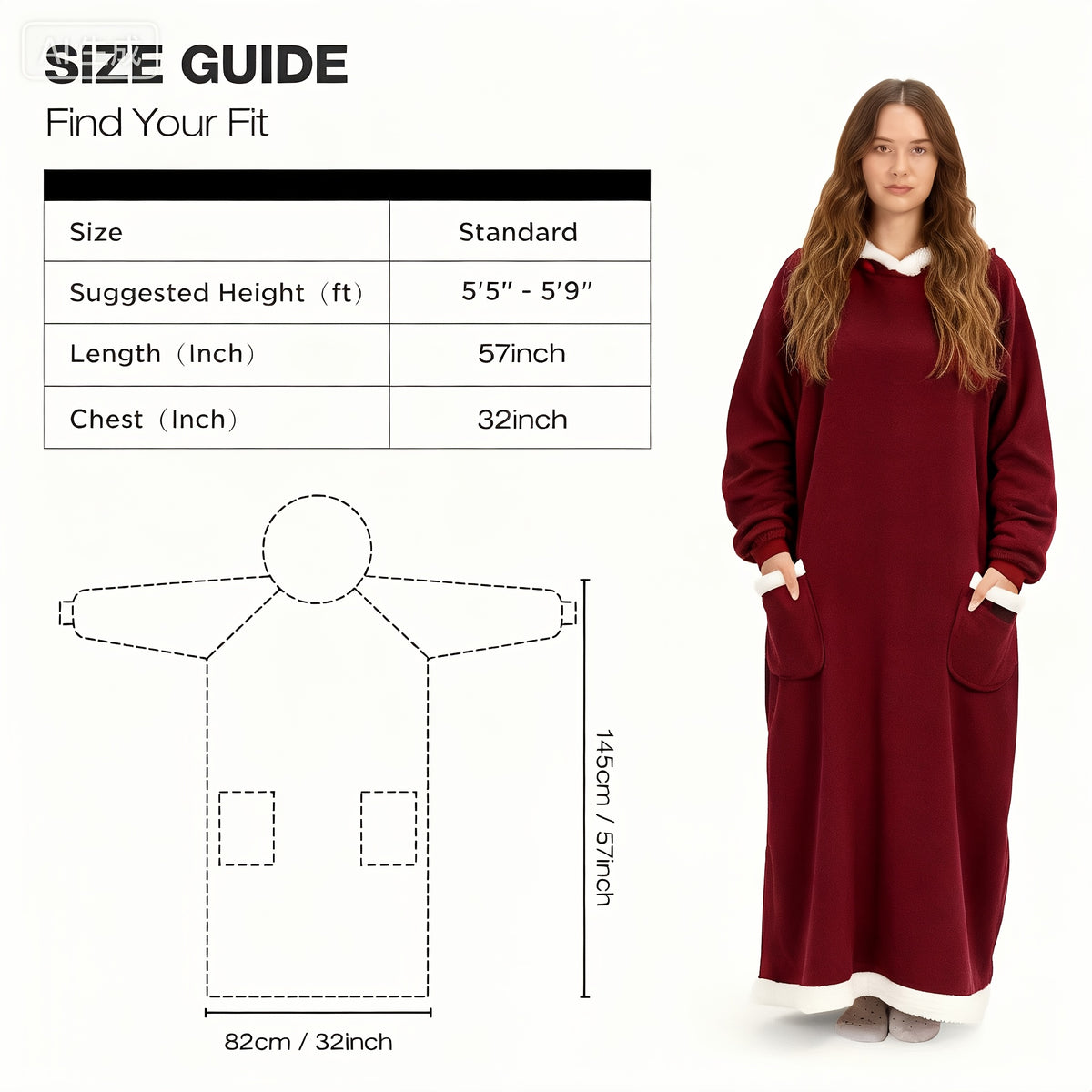 1pc Oversized Blanket Sportswear Super Soft And Warm Winter Giant Adult Wearable Blanket Hooded Jacket, Thick And Warm Hoodie Jacket Ultra Long Wearable Blanket Women'S Men'S Pocket Lazy Dress