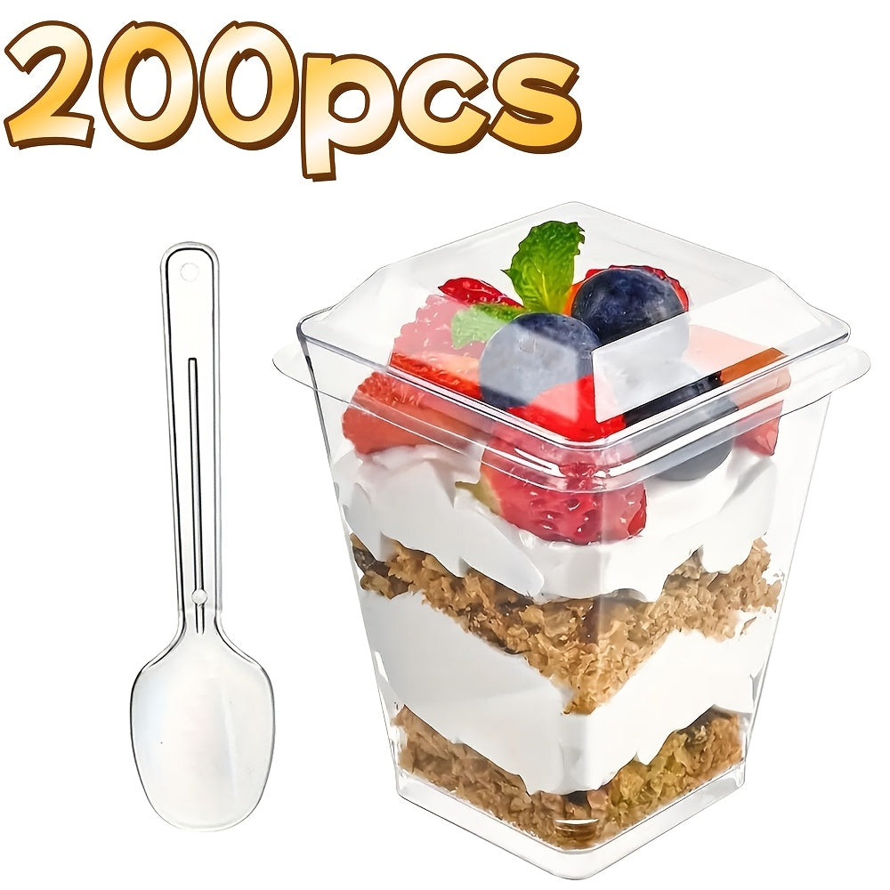 (Quick Arrival) 25/50/100/150/200 Packs 5/8oz Plastic Dessert Cup with Lid & Spoon Set, Pudding Cup with Lid, Mini Dessert Cup, Party Gathering Use, Suitable for Large Gatherings, Family Gatherings, Camping Picnics