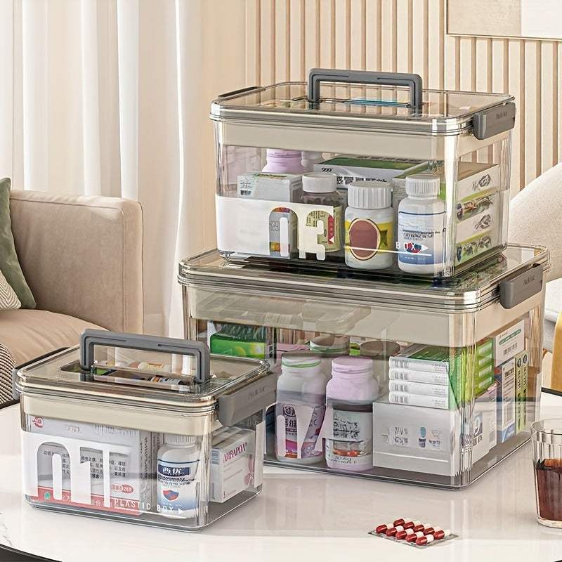 1pc Large Capacity Medicine Storage Box with Easy-Grip Handles - Durable, Multi-layered Plastic Pill Organizer for Household, Travel & Office Use - Secure, Space-Saving Sundries Storage Solution