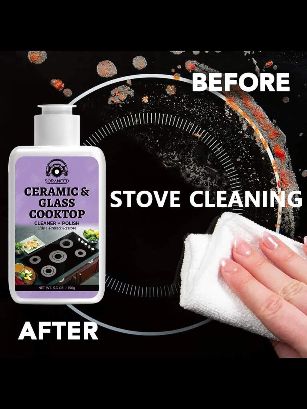 Fast-acting Ceramic Stove Cleaning Kit, A Fast-acting Stovetop Cleaner That Removes Burnt-on Grease And Stains Without Leaving Scratches. Gentle Ingredient, Non-irritating And Non-pungent, No Toxic Residue, A Healthier Home Clean Supplies And Produc