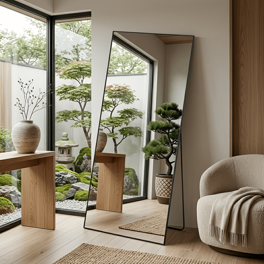 Full Length Floor Mirror, Shatterproof Tempered Glass & Metal Frame, Free Standing or Leaning Dressing Mirror, Circle Vanity Mirrors in Various Sizes Suitable for Home Decor, Bathroom Bedroom Living Room Entryway, Hanging or Leaning