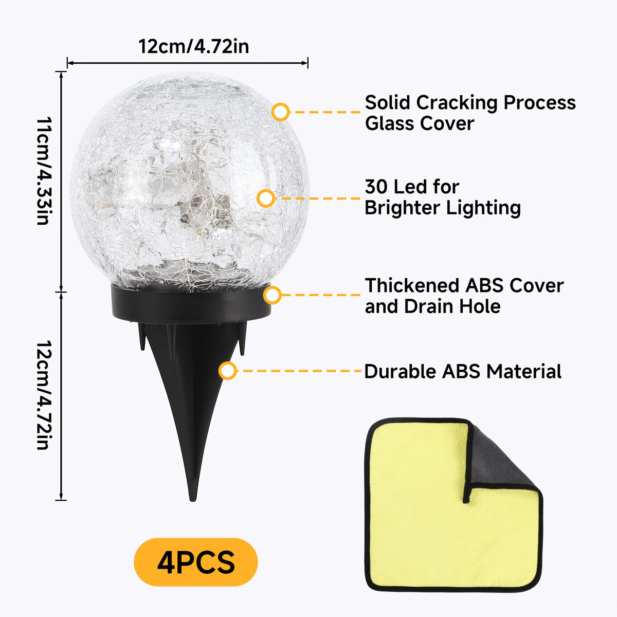 4 Solar Spherical Lights, Outdoor Solar Garden Spheres, Outdoor Cracked Glass Globes, Outdoor Solar Spheres, Christmas Decorations for Courtyards, Lawns, and Backyards, Christmas Ornaments, Large Size, Upgraded Packaging,halloween/christmas Decor