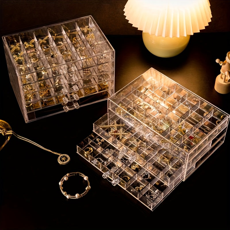 72/120 Layered Jewelry Storage Boxes, Fashionable Acrylic Jewelry Storage Boxes, Suitable for Storing Earrings, Necklaces, Bracelets, Rings, Bracelets, Watches and Other Jewelry. Large-capacity Designed Accessory Storage Boxes, the First Choice for C