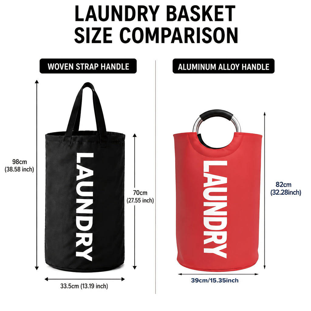 Extra Large Foldable Laundry Basket Hamper Bag (Aluminum Full Loop Handle) - Tall Collapsible Fabric Clothes Bin for Bedroom, Bathroom, College Dorm Storage, Closet Organization & Washing (Space-Saving Design), Laundry Baskets