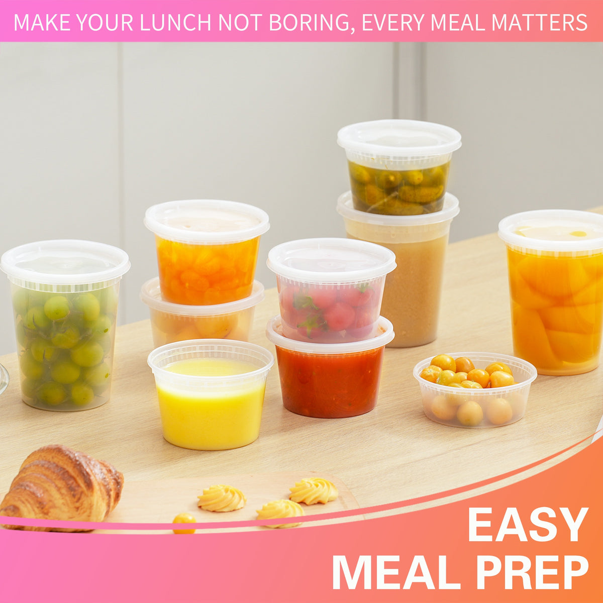 60pcs 32oz Durable Leakproof Deli Containers With Lids Set, Soup, Slime, Sugar, Fruit, Food Storage Container, Kitchen Organizers And Storage Accessories, Microwave & Dishwasher & Freezer Safe, Local Warehouse