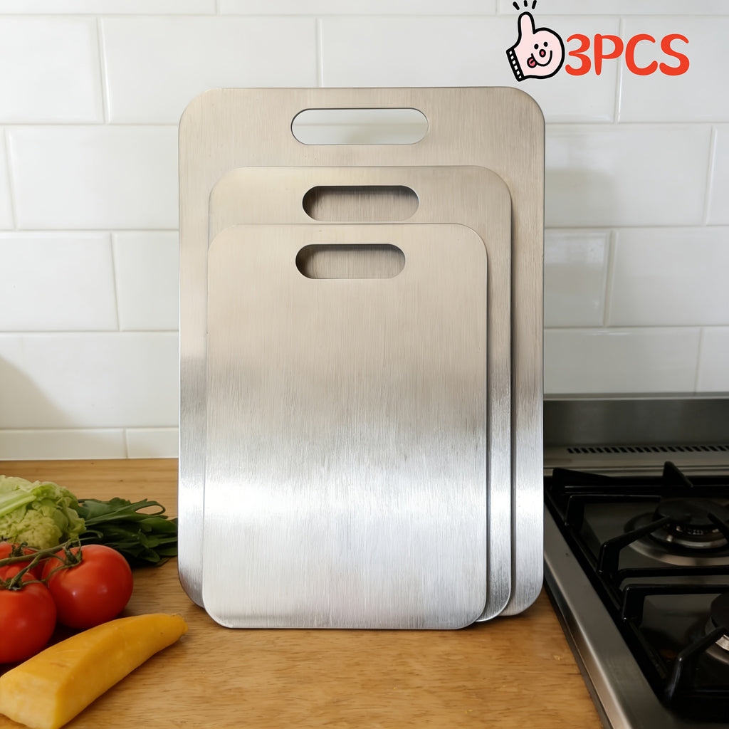 3pcs Premium Stainless Steel Cutting Board Set- Durable, Easy to Clean, Kitchen Ready, Space-Saving, Rust-Resistant, and BPA-Free, Safe for Food Preparation
