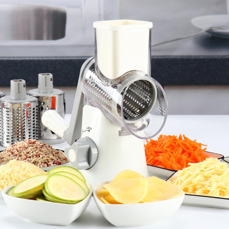 Rotary Cheese Planer Hand Crank Cheese Shredder Fresh Cheese, Vegetable Nuts, Non-Slip Suction Base, Free Cleaning Brush Three Blades