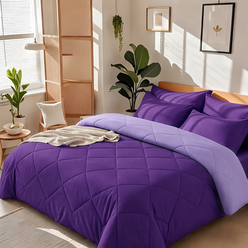 2/3pcs Solid Color Rhombus Grid Queen/King Size Bedding Set Soft, Comfortable, Fluffy Microfiber Filling Lightweight Breathable Fabric Easy Care All Season Use Includes Comforter Pillowcases Luxury Quality