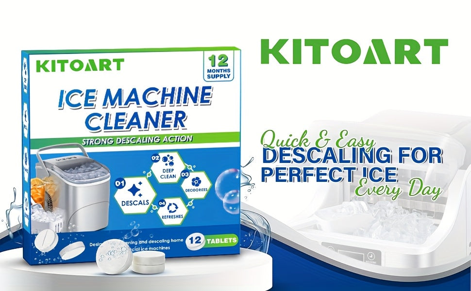 12 Ice Maker Cleaning Tablets - Gentle Formula for Deep Cleaning, Deodorizing & Scaling, Safe & Non-Toxic, No Residue, Sodium Chloride Formula, Compatible with All Ice Machines, 12pcs/24pcs/36pcs Three Specifications Are Available