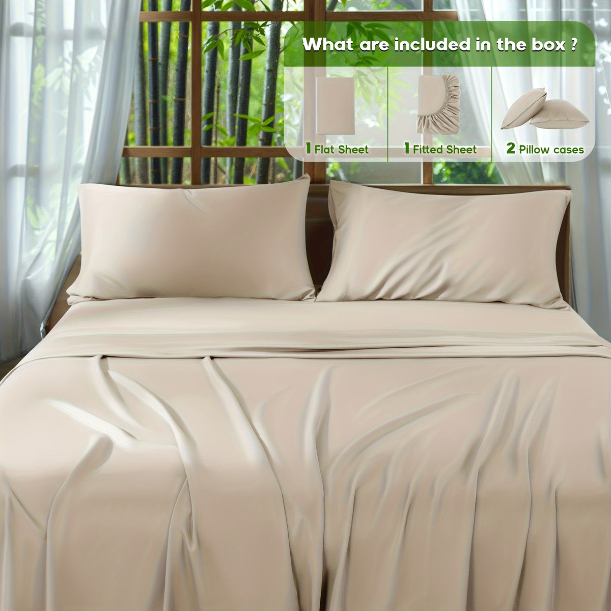 4pcs 2000 Thread Count Cooling Bamboo Bed Sheets Set, Breathable Soft Hotel Bed Sheets with 16" Deep Pocket, Wrinkle & Shrink Resistant, Includes Fitted Sheet, Flat Sheet & 2 Pillowcases, All-Season Luxury Bedding for Hot Sleepers