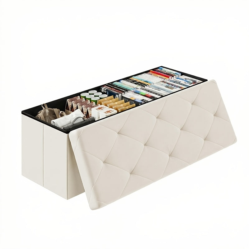 30/43 Inch Heavy Duty Folding Storage Ottoman Bench with Shoe Cabinet & Thick Padded Seat - Retro Suitable for Small Spaces, Multifunctional Footrest Stool, End of Bed Bench for Bedroom, Living Room, Entryway, Fabric,