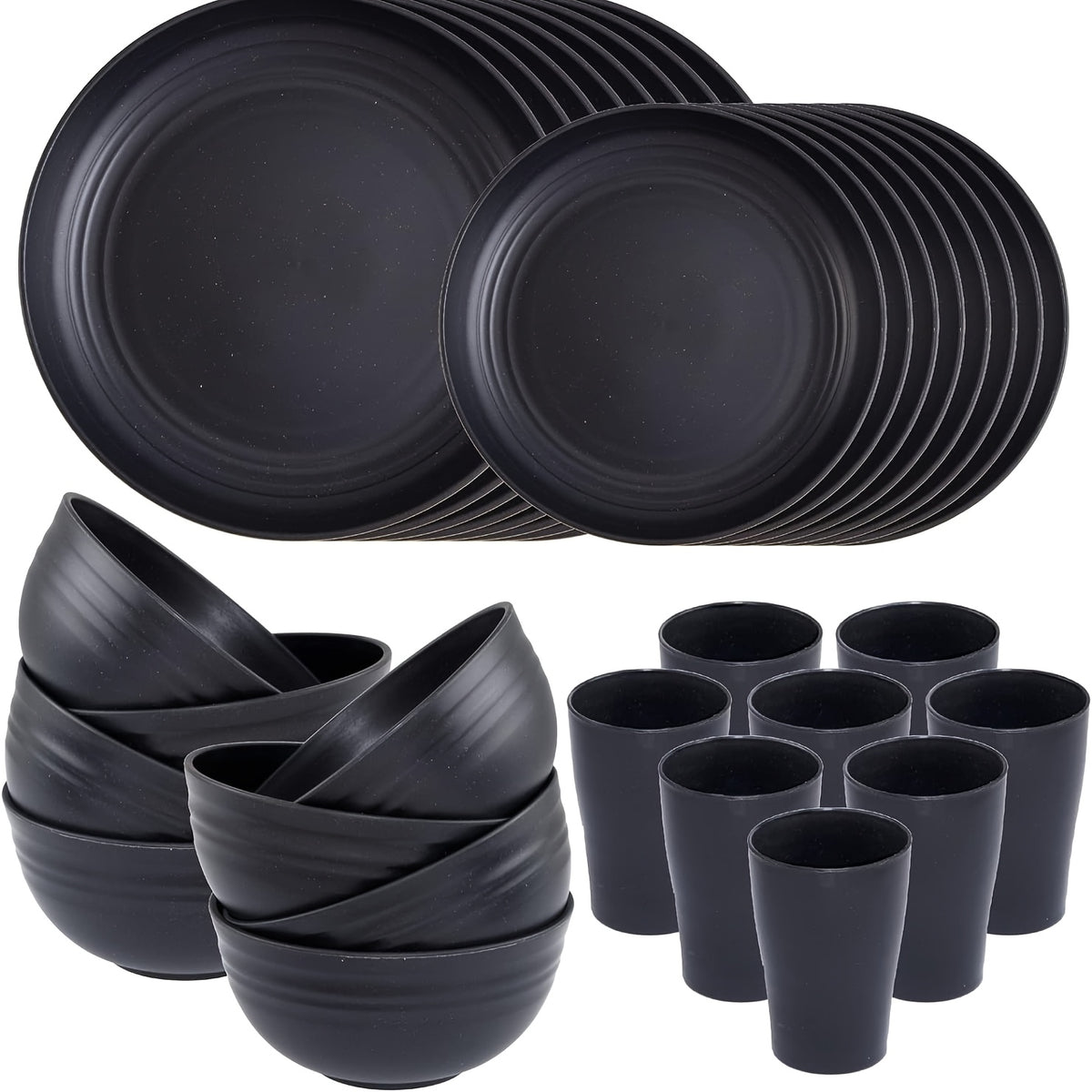 32/16pcs Wheat Straw Tableware Set, Round Plates, Dessert Plates, Bowls And Cups, Unbreakable Plates And Bowls Set, Service for 8/4, Dishwasher Safe, Durable And Lightweight And Easy-Clean for Kitchens, Rvs, Camping, And Outdoor Use