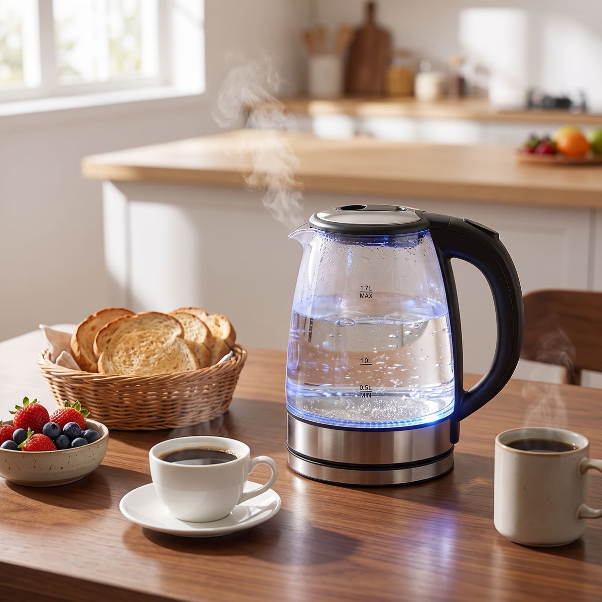 Electric Tea Kettle, Cordless Water Boiler & Heater with Fast Boiling 1000W, Auto Shut-Off & Boil-Dry Protection, 1.9 Liter Clear Glass, Suitable for Tea, Soup, Instant Noodles, Boiling Water Heater