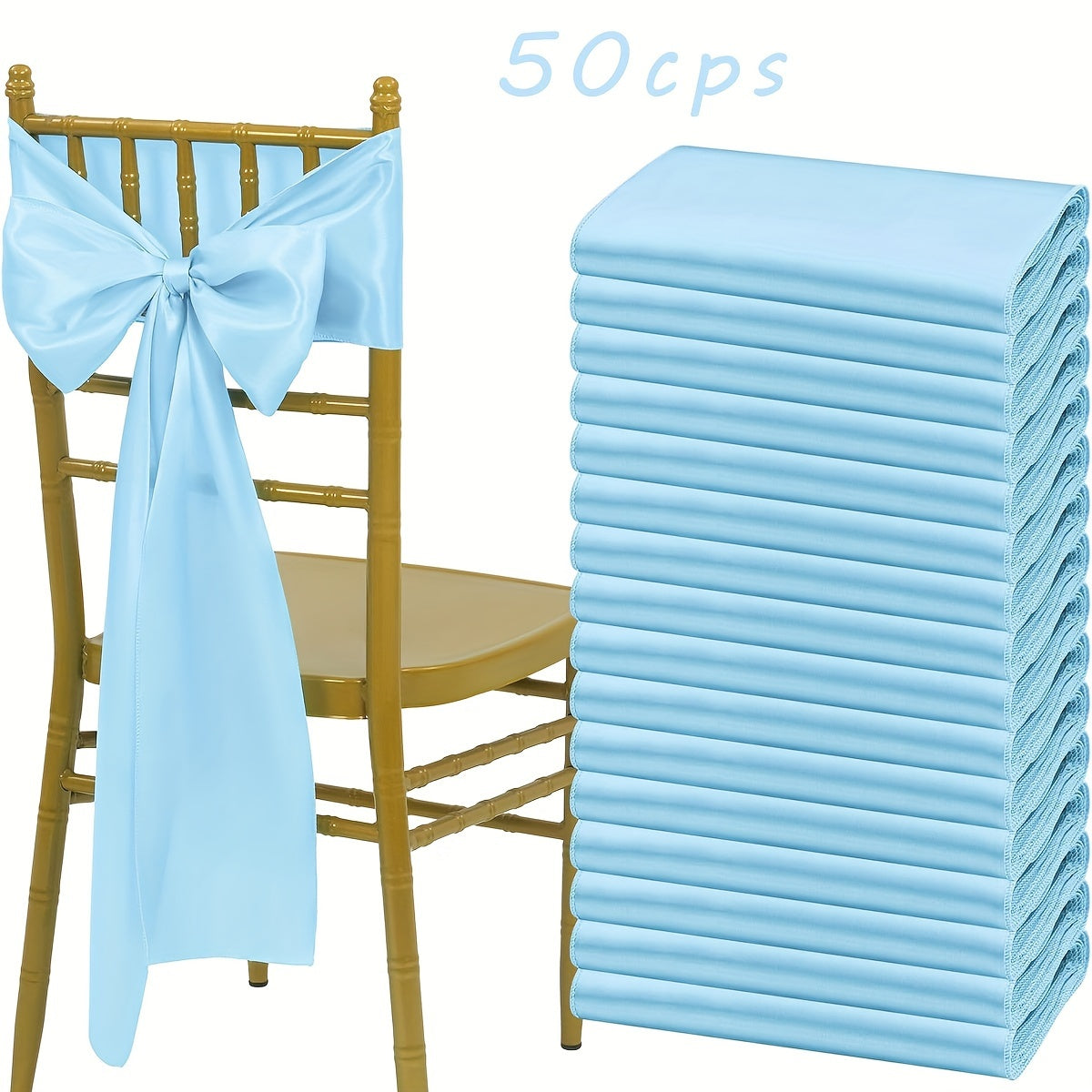 50pcs Satin Chair Waist Belt Bow Universal Chair Cover for Wedding Reception Restaurant Banquet, Party, Hotel Event Decoration (7 X 108 Inches)