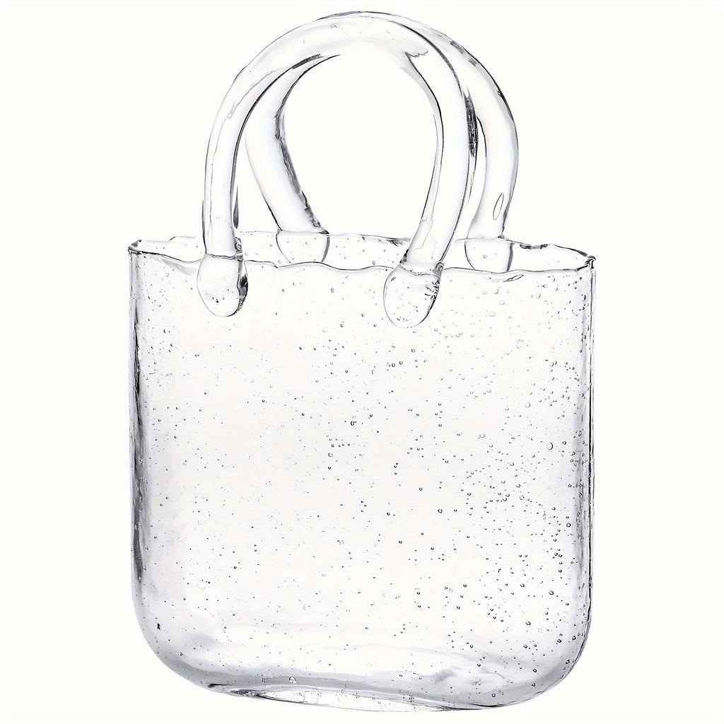 WHONLINE 1/2pcs Glass Purse Vase for Flowers, Glow-In-The-Dark Vase, Fish Bowl with Bubble, Clear Bag Vase with Handle And Bubbles, 7.7X3.9X10.4In, Unique Decorative Vases for Centerpieces Wedding Table Decorations, for Christmas