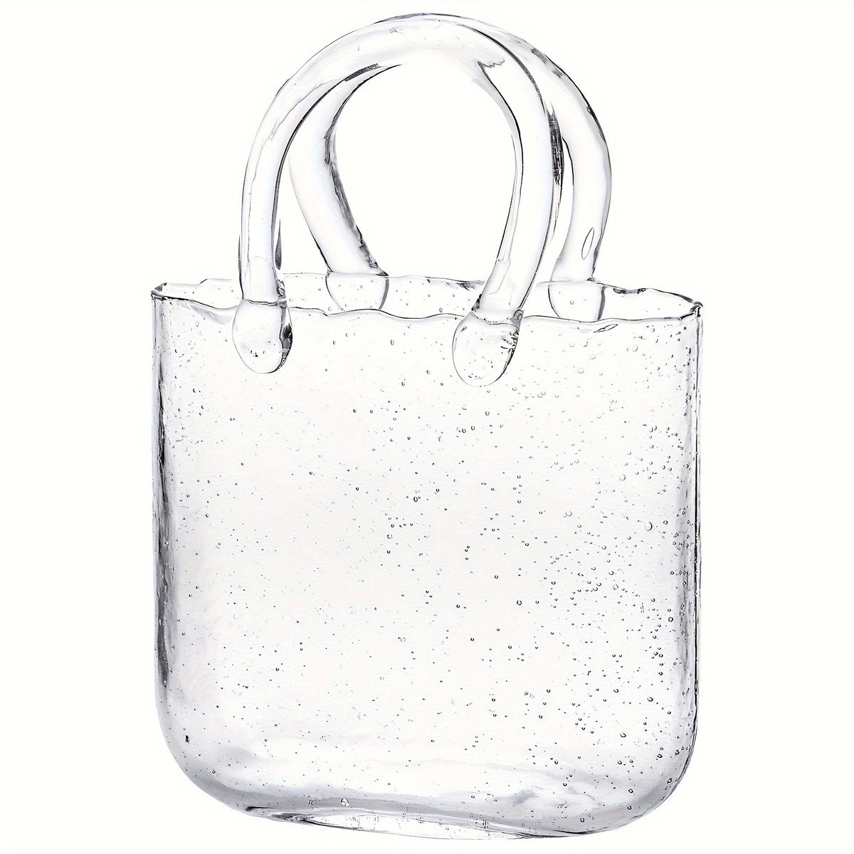 WHONLINE 1/2pcs Glass Purse Vase for Flowers, Glow-In-The-Dark Vase, Fish Bowl with Bubble, Clear Bag Vase with Handle And Bubbles, 7.7X3.9X10.4In, Unique Decorative Vases for Centerpieces Wedding Table Decorations, for Christmas