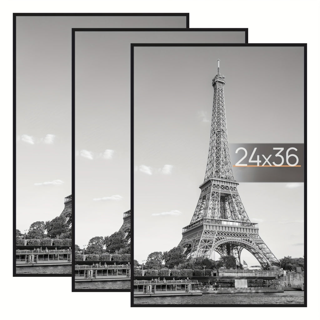 3 Pack 24X36 Poster Frame Black, Picture Frames 24 X 36 for Horizontal Or Vertical Wall Mounting - Slide-In Photo Frame Strips, Scratch-Proof Wall Gallery Photo Frame