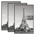 Black Slide-In Poster Frame Set, 3 Pack for 24x36 Inch Prints with Lightweight Plastic Borders and Clear Covers for Portrait or Landscape Gallery Walls