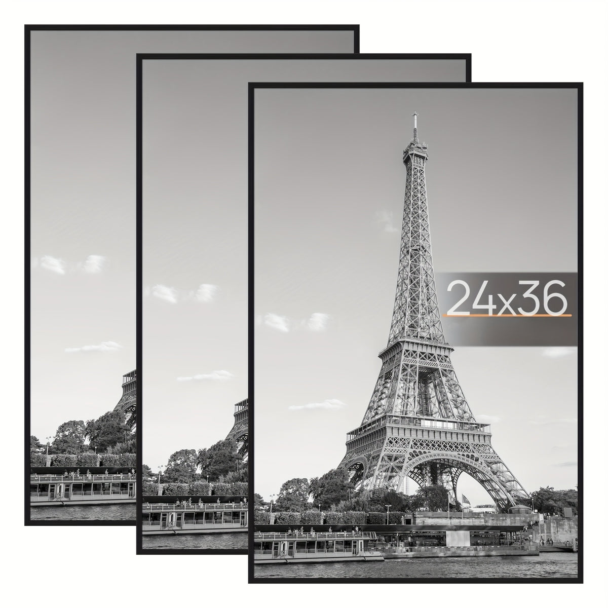 3 Pack 24X36 Poster Frame Black, Picture Frames 24 X 36 for Horizontal Or Vertical Wall Mounting - Slide-In Photo Frame Strips, Scratch-Proof Wall Gallery Photo Frame