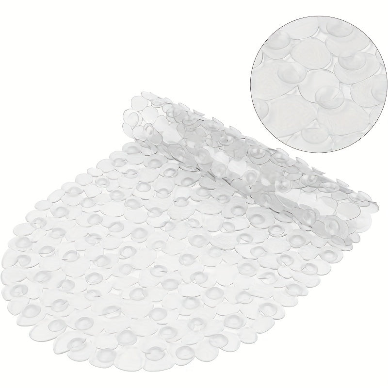 Bathtub Non-Slip Mat 13.8 X 26.8 Inches, Pebble Textured Strong Suction Cup Bath Mat, Double-Sided Anti-Slip Odorless Soft PVC Shower Mat, Small Tub Safety Anti-Fall Mat for Elderly Bathroom Renovation Labor Day Home Upgrade
