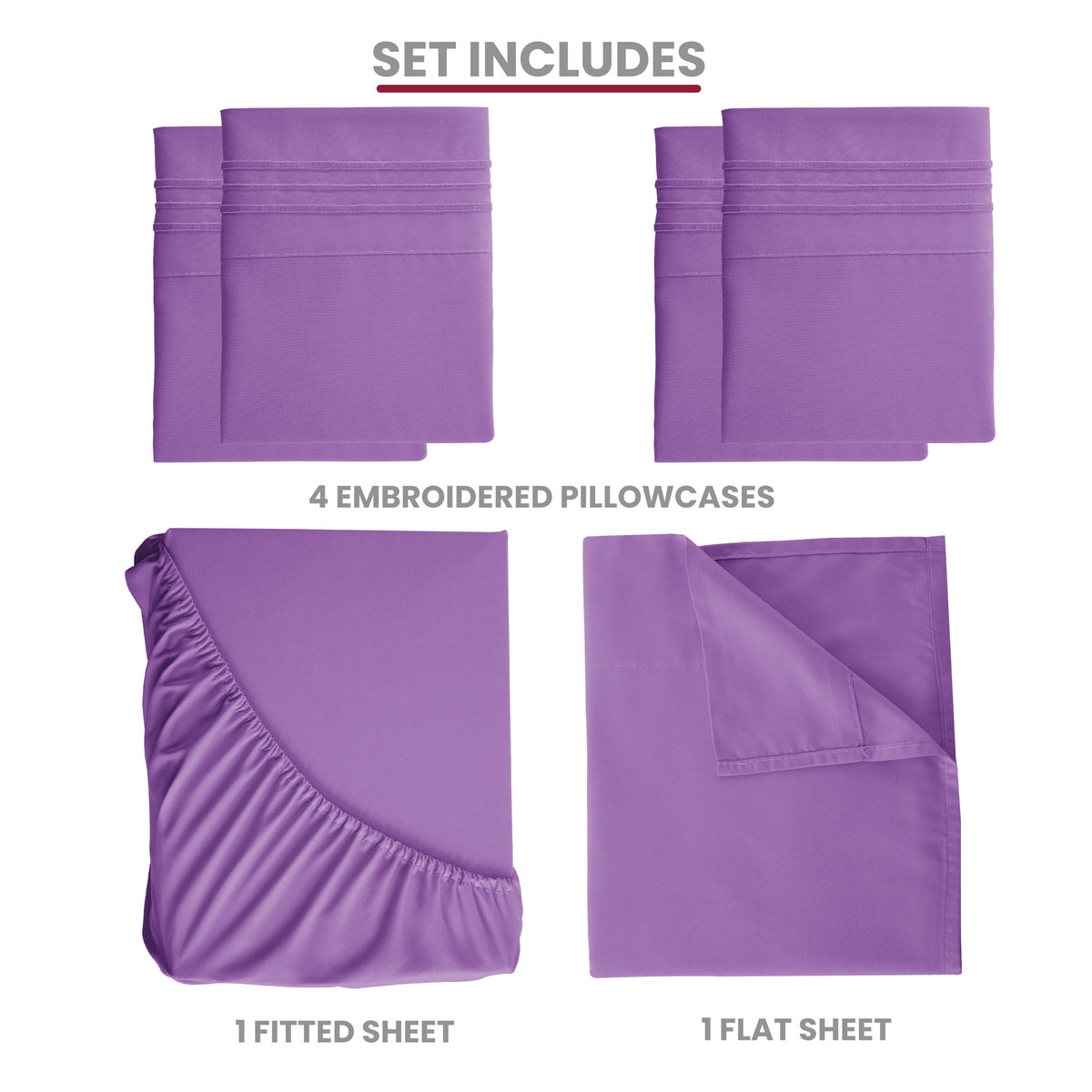 Lux Decor 6 Pieces Solid Bed Sheets Set - Modern Soft Comfortable Bedding Set, Hotel Luxury Skin Friendly Cooling Sheets & Embroidered Pillowcases Without Filler - All Seasons Bed Sheet with 16 Inches deep Pocket, Breathable Skin Friendly & Cooling Sheets